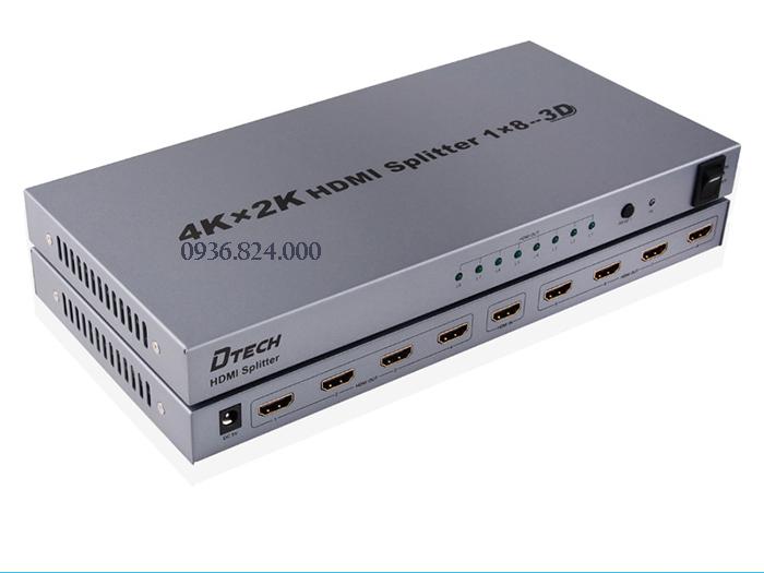 Bộ chia hdmi 8 cổng DTech DT-7148 hỗ trợ tivi 2K 4k